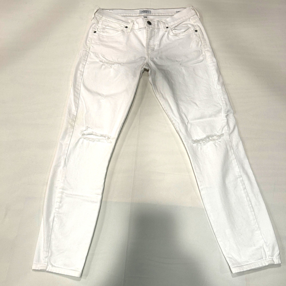 A Gold E Colette Crop Women's Skinny (White) Jeans in Malibu Distressed Size 28